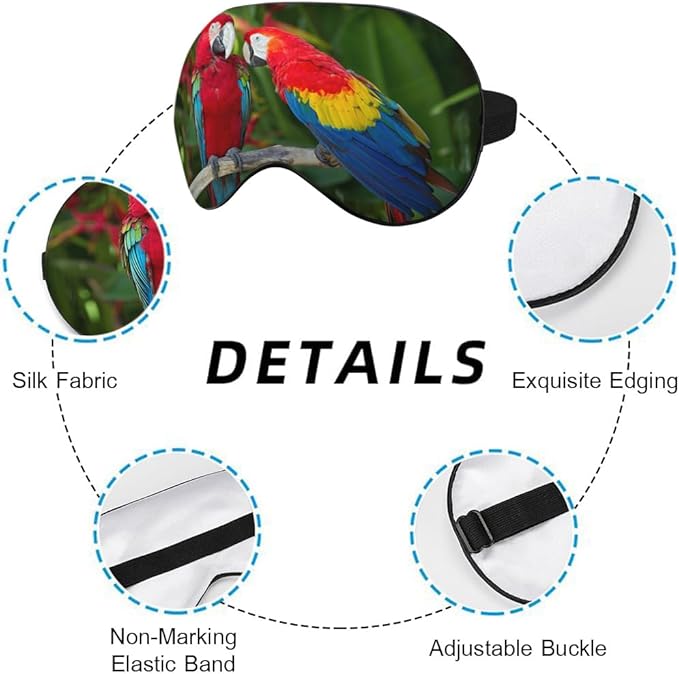Macaws Parrot Silk Sleep Mask Tree Branch Bright Bird Tropical Eye Mask Sleeping Eye Sleep Shade Cover for Men Women Boy Girl Airplane Travel Rest with Elastic Strap - Bloomnest