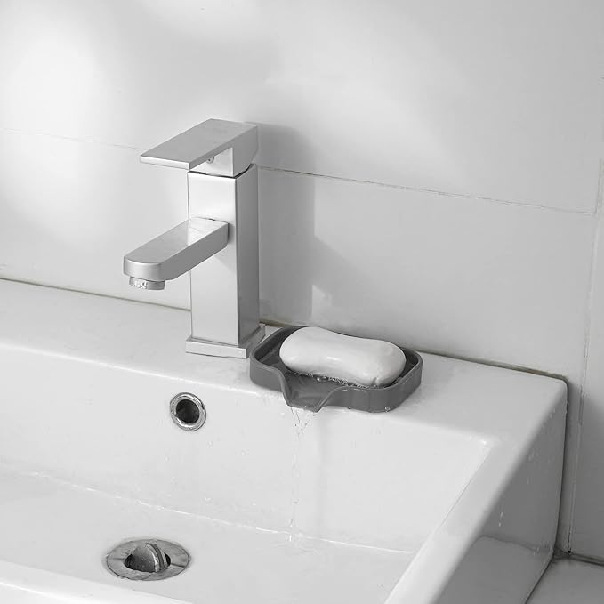 Silicone Bathroom Soap Dishes with Drain Spout-Bathroom and Kitchen Sink Organizer,Sponge Holder,Dish Soap Tray,Perfect for Dispenser,Scrubber,Bottle,Cup on Sink or Counter-Grey 4.9"×3.2" - Bloomnest