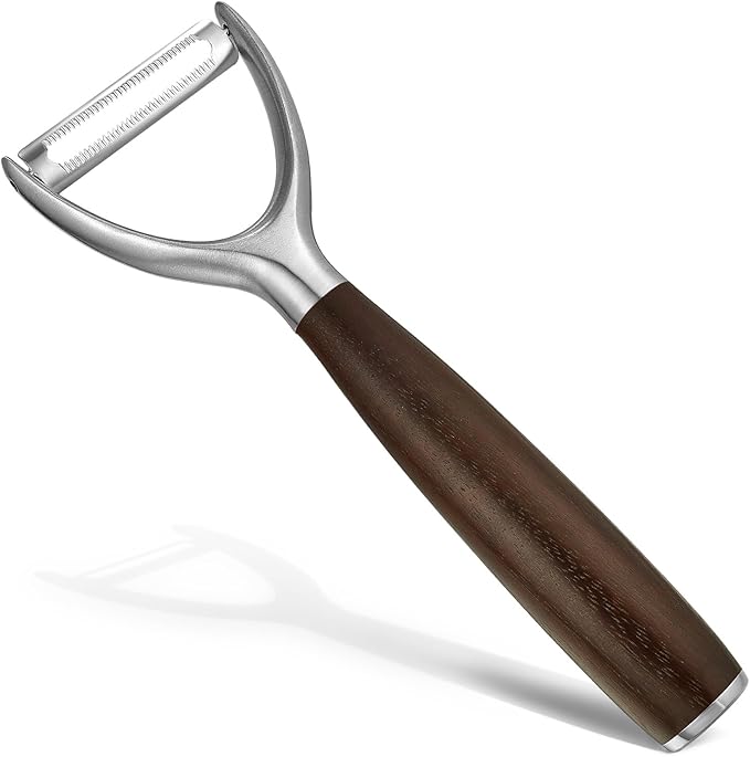 Serrated Blade Premium Y Type 304 Stainless Steel Multifunctional Kitchen Peeler Real Wood Handle Ultra Sharp Blade Vegetable Potato Apple(Carbonized Wood) - Bloomnest