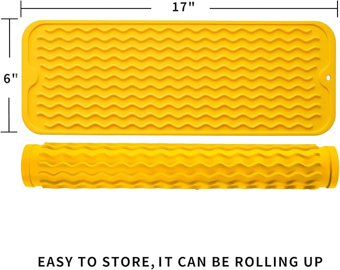 Silicone Dish Drying Mat for Multiple Usage,Easy clean,Eco-friendly,Heat-resistant Silicone Mat for Kitchen Counter,Sink,Bar,Bottle,or Cup Yellow M 17 inches x 6 inches - Bloomnest
