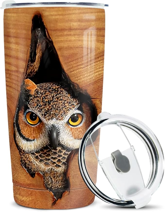 winorax Tumbler 20oz Owl Gifts For Owl Lovers Women Girl Men Boy Owls Wooden Drawings Tumblers Coffee Travel Mug Cup With Lid Owls Gifts For Birthday Christmas - Bloomnest