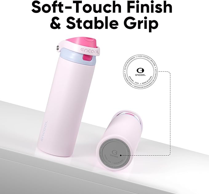 ENCOOL Leakproof Insulated Water Bottle with Straw Dual-Sip Water Bottle Bag-Safe Design for Work, Commute & Gym – Keeps Drinks Cold All Day, 32 oz, Lilac Purple ENCOOL
