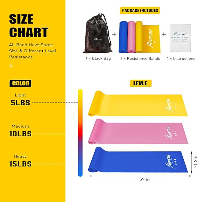 Resistance Bands, Exercise Bands, Physical Therapy Bands for Strength Training, Yoga, Pilates, Stretch Elastic Band with Different Strengths, Workout Bands for Home Gym - Bloomnest