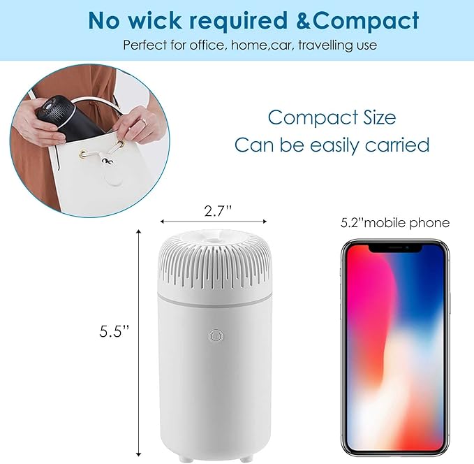 Car Diffuser Humidifier USB Aromatherapy Essential Oil Air Freshener USB Cool Mist Mini Portable Diffuser for Car Home Office Bedroom (White) - Bloomnest