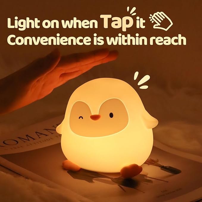 Penguin Silicone Night Light for Kids - Squishy LED Lamp with Soft Touch, USB Rechargeable & Long Battery - Cute Winter Animal Decor for Nursery & Gifts - Bloomnest