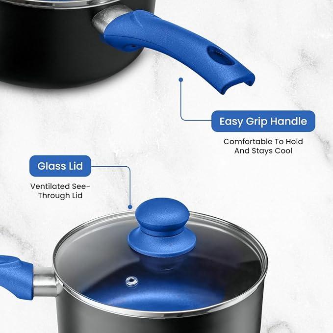 Chef's Star Pots And Pans Set Kitchen Cookware Sets Nonstick Aluminum Cooking Essentials 11 Pieces Blue - Bloomnest