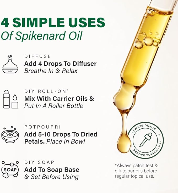 KUKKA Spikenard Essential Oils - 1 Fl Oz - for Hair, Skin, Diffuser, Aromatherapy & DIY Soap Making Scent - Bloomnest