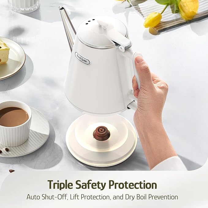 Hazel Quinn Electric Kettle - 1L/34oz Small Tea Kettle, 800W Fast Boil, All 304 Stainless Steel Interior, Double Wall for Cool Touch and Thermal, Auto Shut-Off, BPA-Free, Cordless - Pearl White - Bloomnest