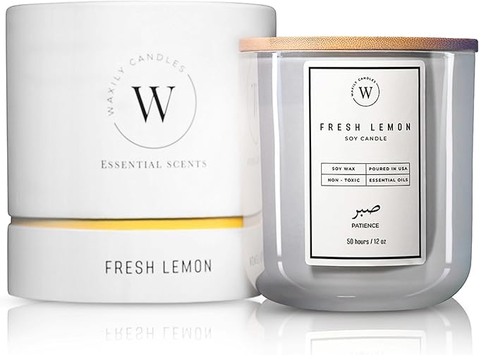 Waxily Lemon Scented Soy Candle | Non Toxic, Phthalate-Free Essential Oil Candle | Odor Eliminating Citrus for Kitchen, Aromatherapy, Luxury Gift, Clean Burning, Fresh Home Decor | 12oz - Bloomnest
