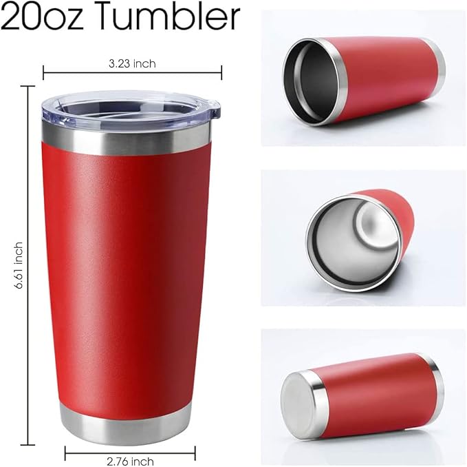 HASLE OUTFITTERS 20oz Tumblers Stainless Steel Mugs with Lid Double Wall Vacuum Insulated Coffee Cups for Cold & Hot Drinks (20oz-Red, 8 Pack) - Bloomnest