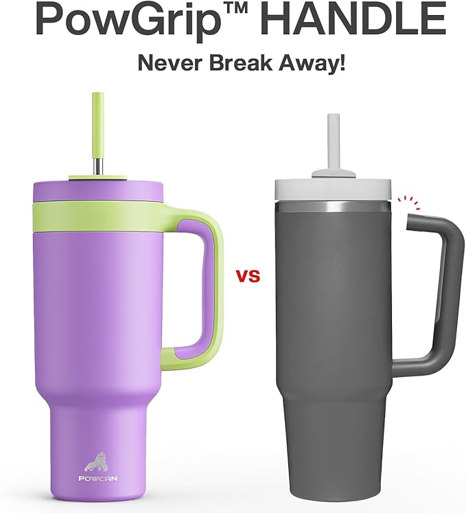 POWCAN 40 oz Tumbler with Handle, 2-in-1 Straw and Sip Lid, Leakproof, Dishwasher Safe, Insulated Stainless Steel Travel Coffee Mug, Keeps Cold for 34 Hours, Fits in Car Cup Holder (Wisteria) - Bloomnest