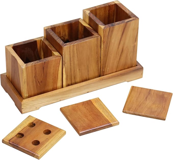 EcoDecors 29 inch Bath Caddy Tray for Bathtub with Eleganto 3 Piece Teak Wood Bath Amenities Set Bundle - Bloomnest