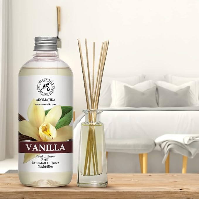 Vanilla Diffuser Refill w/Natural Essential Vanilla Oil 17 Fl Oz - Intensive - Fresh & Long Lasting Fragrance - Reed Diffuser Oil - Best for Aromatherapy - SPA - Home - Office - Fitness Club - Bloomnest