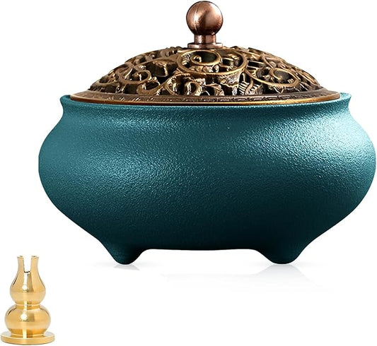 Coil Incense Burner， Ceramic Cone Incense Burner Holder Suitable for Incense/Cone/Coil/Stick, Sage, Mosquito Incense, and Charcoal. Incense Holder+Fireproof Cotton Inside. - Bloomnest