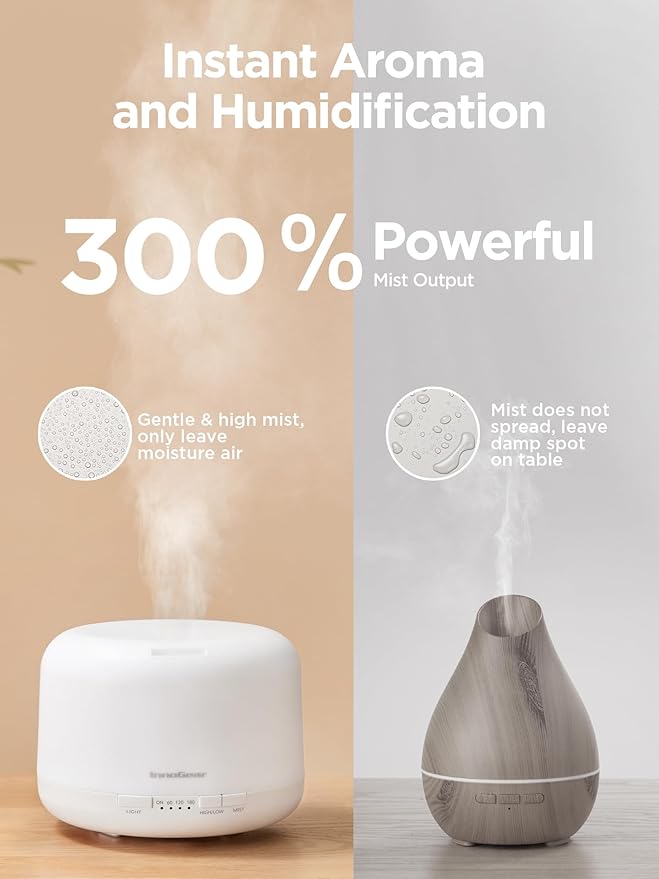 InnoGear 500ml Essential Oil Diffuser with Remote Control, Premium Ultrasonic Aromatherapy Diffusers Scent Humidifier Vaporizer Auto-Off Timer for Large Room Home, Basic White - Bloomnest