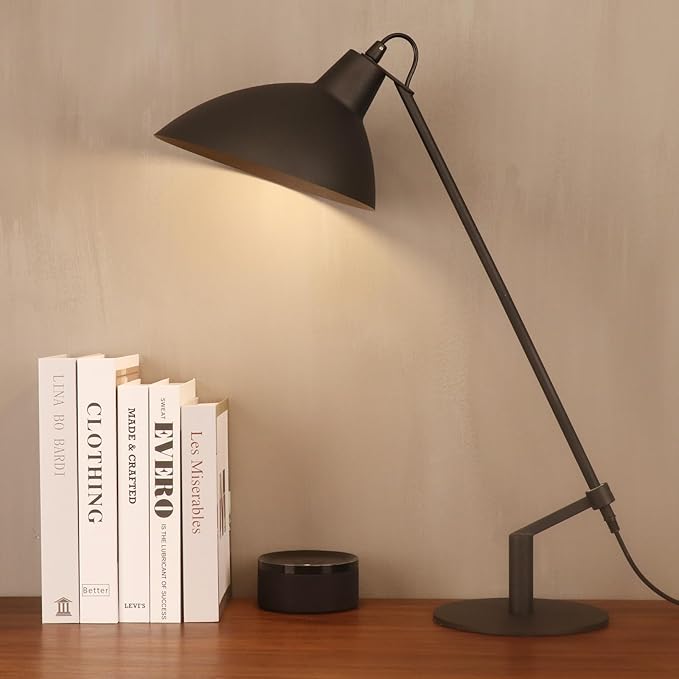 Desk Lamp Modern Industrial 100% Metal Table Lamp 22", Soft White Light (3000K) with Adjustable Switch, Ideal for Office Bedroom Study Room Living Room Nightstand Bedside Lamps Sand Black - Bloomnest