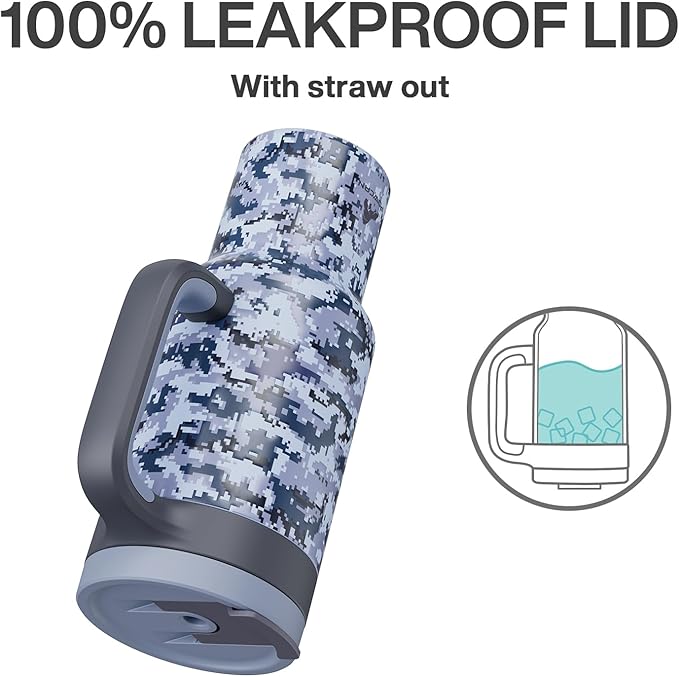 40 oz Camo Tumbler with Handle, 2-in-1 Straw and Sip Lid, Leakproof, Dishwasher Safe, Insulated Stainless Steel Travel Coffee Mug, Keeps Cold for 34 Hours, Fits in Car Cup Holder (Navy Digital) - Bloomnest