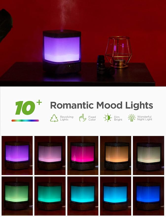 InnoGear Diffusers for Essential Oils, 300ml Oil Diffuser Aromatherapy Diffusers Aroma Ultrasonic Cool Mist Humidifier 4 Timers Color Changing Lights Auto-Off, Brown - Bloomnest