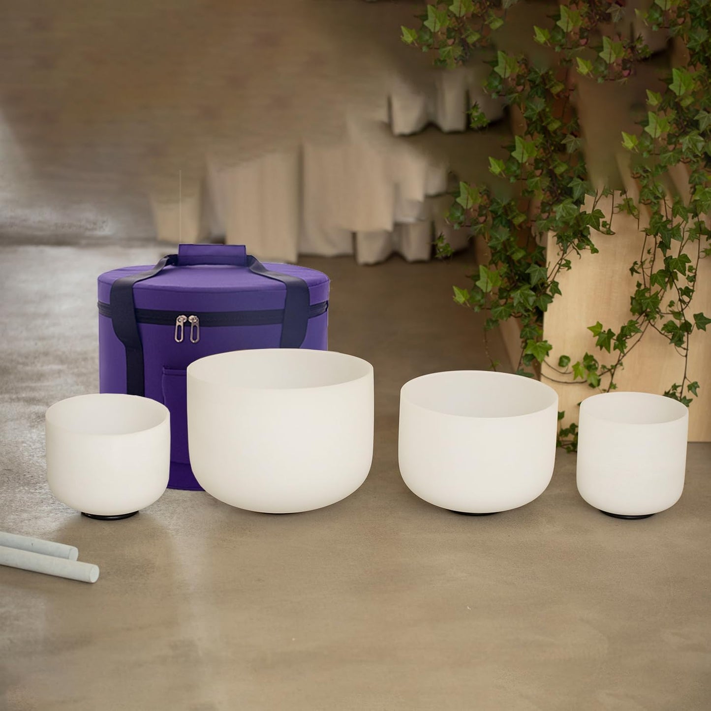 Hye-eun 432hz Crystal Singing Bowl Set 4pcs 6"B 8"G 10"E 12"C Frosted Quartz Sound Bowl with Free Carry Bag Mallets and Rubber for Sound Healing Bath Keep Balance Therapy Meditation Yoga