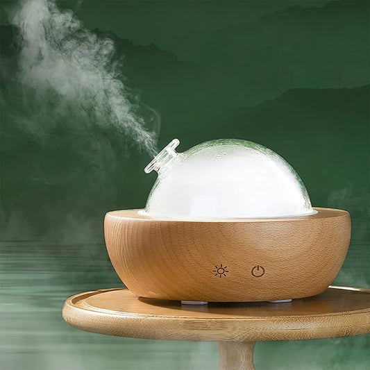 Glass Essential Oil Diffuser with Real Wood Base, 180ml Aromatherapy Diffuser with 2 Mist Modes, 7 Colors LED Light Ultrasonic Cool Mist Humidifier for Home and Office Bloomnest