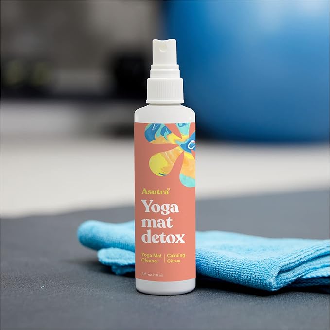 ASUTRA Yoga Mat Cleaner Spray (Calming Citrus), 4 fl oz - No Slippery Residue, Organic Essential Oils, Deep-Cleansing for Fitness Gear & Gym Equipment, Microfiber Towel Included - Bloomnest