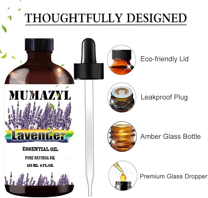 Lavender Essential Oil, Lavender Oil 4 Fl Oz 120ML for Diffuser Humidifier Yoga Cleaning DIY Candle Soap Making Essential Oils - Bloomnest