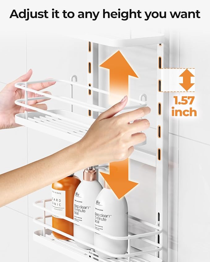 ODesign 4 Tier Height-Adjustable Shower Caddy Hanging Anti-Swing-Over The Shower Head Caddy-Storage Organizer Bathroom Shelves Basket-White - Bloomnest
