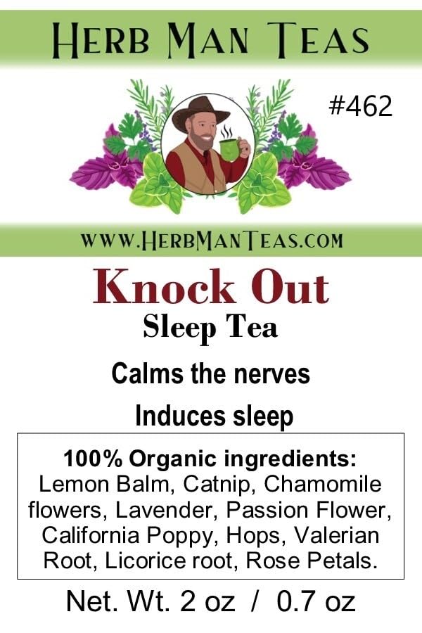 SLEEPING TEA - Knock-out blend with Valerian Root plus California Poppy and Hops for deep relaxation by master herbalist Khabir - Organic, non GMO, No additives