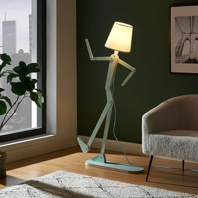 Unique Mini Wood Floor Lamp for Living Room Bedroom Office Farmhouse - Cute Corner Decorative Reading Standing Light Creative Swing Arm Arc Design Gift for Kids Room (Green Mini) - Bloomnest