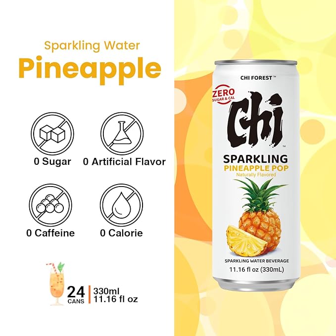 CHI FOREST Pineapple Sparkling Water Beverage, Zero Sugar Drinks, Zero Artificial Flavor, 11.16 fl oz Cans (Pack of 24) - Bloomnest