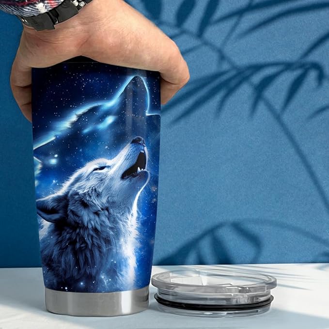 SANDJEST Personalized Wolf Tumbler Moon Phases 20oz 30oz Tumblers with Lid Gift for Men Dad Son Christmas Birthday - Bloomnest