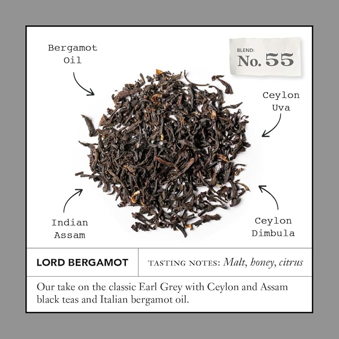 Steven Smith Teamaker Lord Bergamot No. 55, Caffeinated, Sugar-Free, Sustainably Grown, Full Leaf Earl Grey Black Tea Bags, 36 Sachets, 1.2oz each - Bloomnest