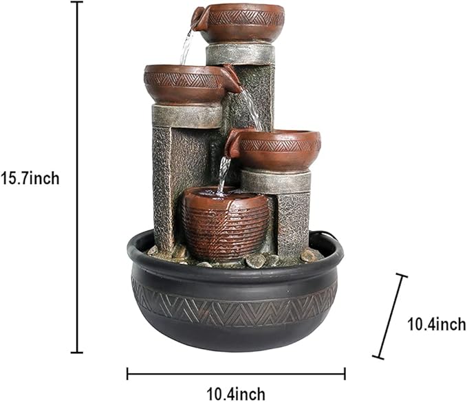 15.7" H 4-Tier Indoor Tabletop Waterfall Fountain with LED Lights Desktop Fountains Calming Sound for Home Office Decor (15.7ihch) - Bloomnest