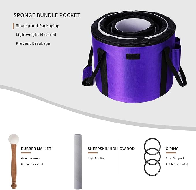 Leize Crystal Singing Bowl Tuned Quartz with Suede Striker Carry Case Bag, Set of 3 PCS 432HZ 6" B 7" G 8" F, Frosted White - Bloomnest