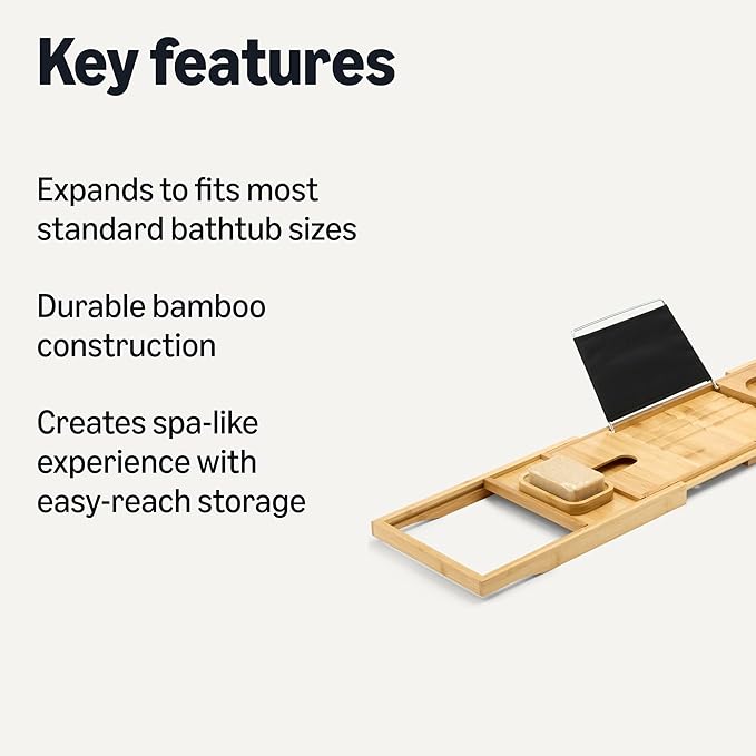 Amazon Basics Expandable Bamboo Bathtub Tray, 43" x 1.3" x 1.3" - Bloomnest