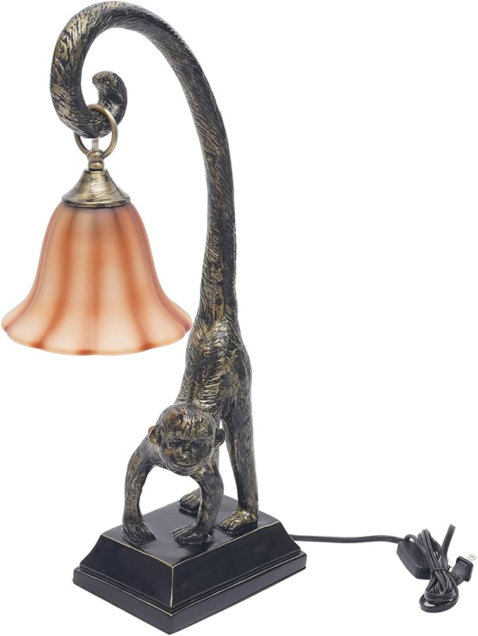 Tiffany Table Lamp Resin Bronze Monkey Lamp Vintage Animal Desk Lamp Bedside Light Easy Use for Home Decor,Living Room, Bedroom 23inch Tall Push Button Switch (Right) - Bloomnest