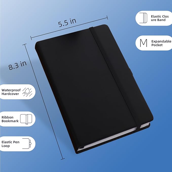 Black A5 Liend Journal Notebook, 7mm College Ruled Notepad, Journaling for Writing, Work, School, Travel and Note Taking, Hardcover 224 Pages (112 Sheets) 5.5 x 8.3 inches (8 Pack) - Bloomnest