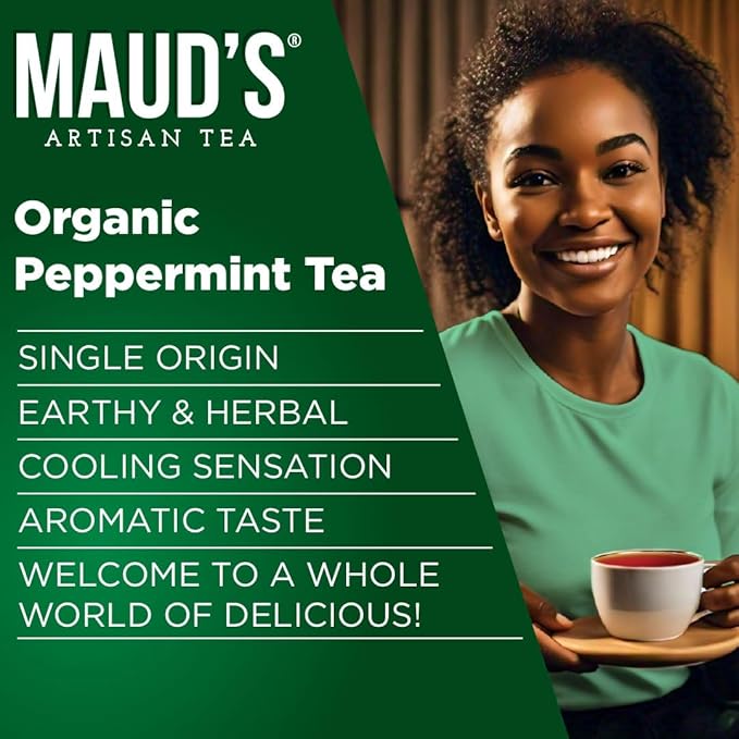 Maud's Organic Peppermint Tea Pods, 24 ct, Recyclable Single Serve Pods – 100% Gourmet Blended Tea Leaves, Compatible with Keurig K Cups Maker - Bloomnest