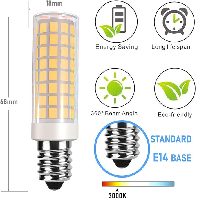 4-Pack E14 LED Bulbs, Warm White 3000K, 8W (80W Equivalent), 800LM, 360 Beam Angle, E14 Base, Indoor Use - Bloomnest