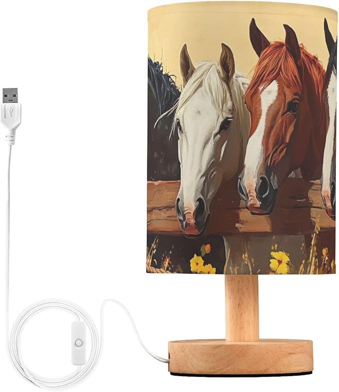 Bedside Lamp Wild Horse Table Lamp with USB Port Wood Base for Living Room,Bedroom,Nightstand 214b6340 - Bloomnest