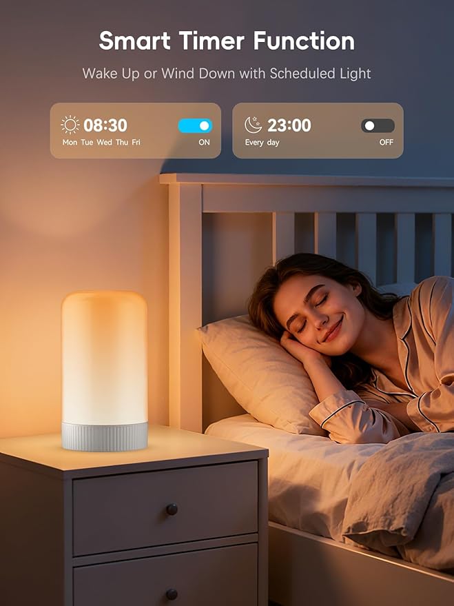 RGBICWW Smart Table Lamp, Touch Bedside Table Lamp with App Control, LED Desk Lamp with Music Sync, 30+ Scenes & 16M Colors, Color Changing Lamp for Bedroom Living Room Dimmable Night Light, White - Bloomnest