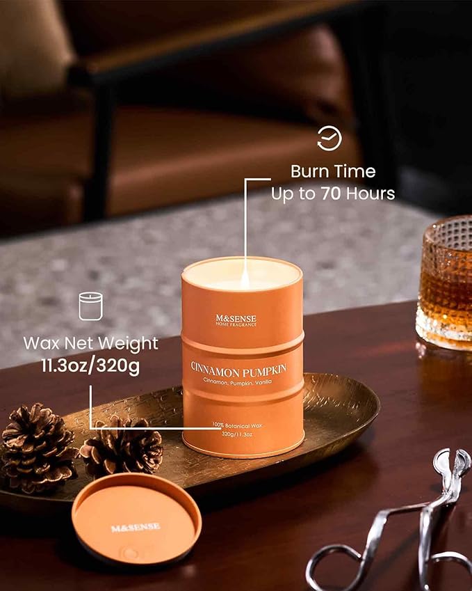 M&SENSE Cinnamon Pumpkin Scented Candles Natural Non Toxic, Aromatherapy Candle for Stress Relief Meditation Relaxing, Housewarming Gifts for Women Men, 11.3oz 70 Hour Long Burning - Bloomnest