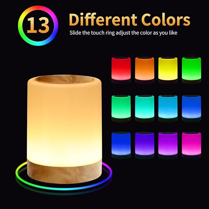 OORUN Touch Bedside Table Lamp,13 RGB Colors & 5 Brightness, USB Rechargeable Desk Lamp, Remote Control Dimmable Night Light with RGB Color Changing,Portable Lamp for Baby, Bedroom, Living Room - Bloomnest