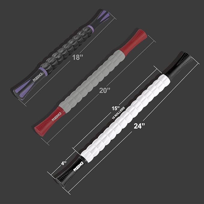 Muscle Roller Massage Roller Stick- Deep Tissue Fascia Blaster for Myofascial Pain Relief, Lymphatic Drainage & Body Sculpting, Handheld Physical Therapy & Recovery Tool (Black White-24 inch) - Bloomnest