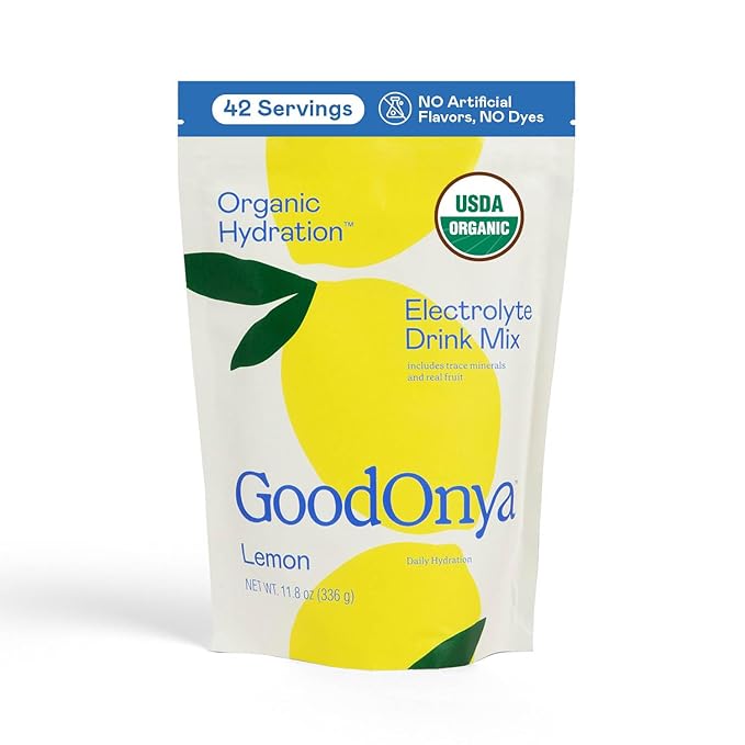 GOODONYA Organic Hydration Electrolyte Drink Mix, Certified Organic Hydration Powder, Non-GMO, Biochecked Glyphosate Free, Low Sugar, Lemonade Flavor, No Artificial Flavors, 42 Servings - Bloomnest
