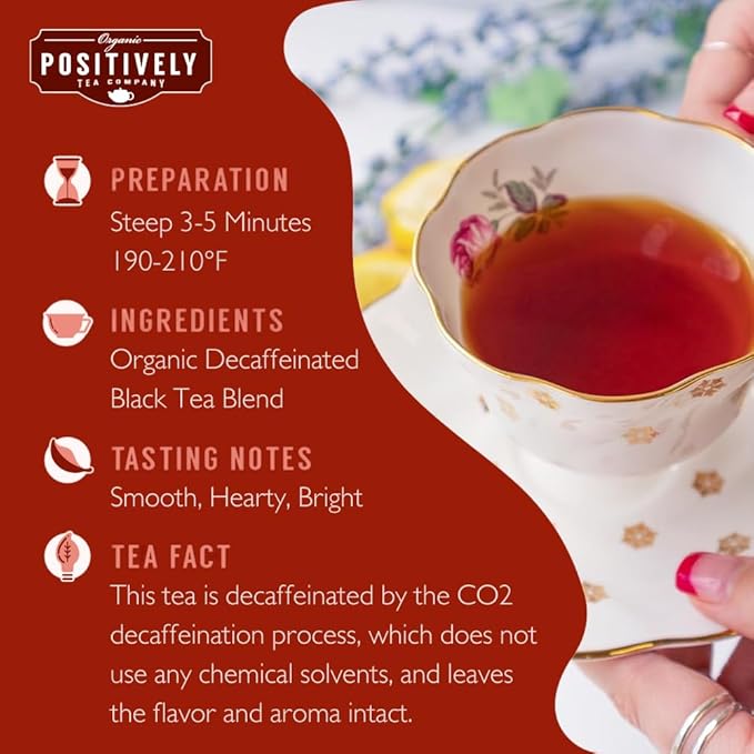Organic Positively Tea Company, Decaf English Breakfast Black Tea Bags, 20 Count - Bloomnest