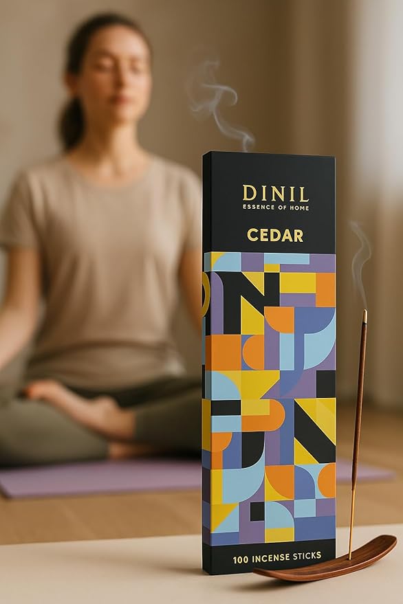 Dinil Cedar Incense Sticks – 100 Sticks | Hand-Rolled, Charcoal-Free | Clean Burn, Low Smoke | Aromatic Incense for Meditation, Yoga & Home Fragrance Dinil