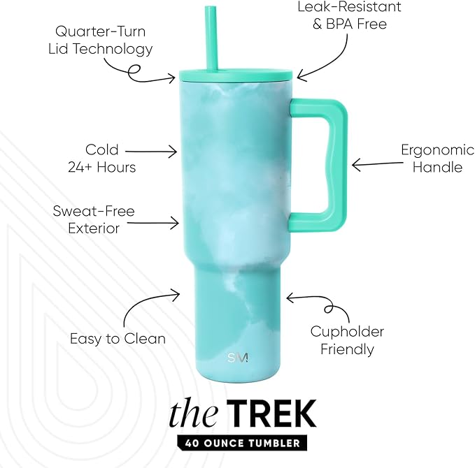 Simple Modern 40 oz Trek Tumbler with Handle and Straw Lid | Cup Holder Friendly Insulated Stainless Steel Travel Mug | Ocean Tide SimpleModern