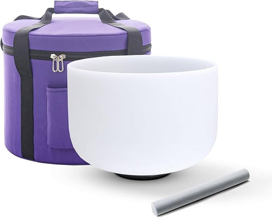 Hye-eun 12 Inch E Note Frosted Crystal Singing Bowl 432hz Solar Plexus Chakra with Suede Stick for Yoga Sound Healing With Carry Case - Bloomnest