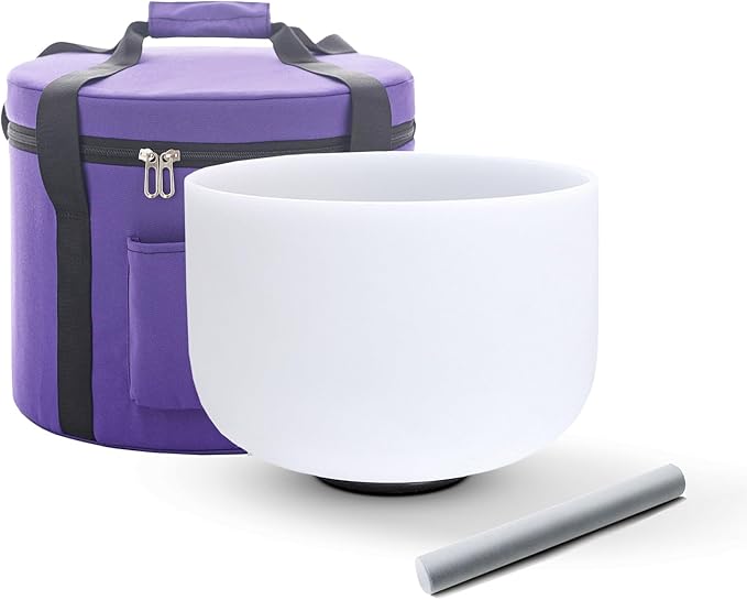 Hye-eun 12 Inch 432hz G Note Frosted Crystal Singing Bowl Chakra Sound Bowl With Heavy Duty Purple Carrying Case and Suede Stick Included for Yoga Sound Healing - Bloomnest